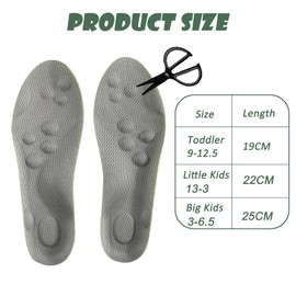 Kids Memory Foam Insoles - Cloud-Like Comfort with Arch Support & Shock Absorption, Breathable Replacement Inserts for Children (Gray&Green, 22CM Little Kids13-3)