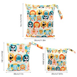 FYting Pack of 3 Wetbags, Wetbag for Nursery, Wet Bag, Nappy Bag for On the Go, Reusable, Waterproof, with Zip, for Swimming, Camping, Travel, Fitness, Beach (Sheep), panda