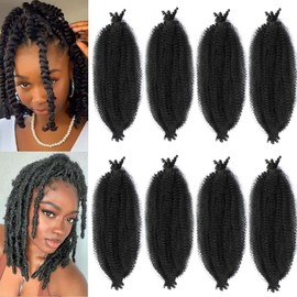 8 Packs Springy Afro Twist Hair 14 inch 1B Pre-Separated Kinky Marley Twist Braiding Hair Soft Crochet for Distressed Faux Locs Spring Twist Hair Extensions for Women (14 Inch (Pack of 8), 1B)