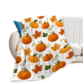 Glocmna Fall Pumpkin Blanket Autumn Maple Leaf Throw Blanket Soft Cozy Fleece Fuzzy Plush Flannel Stuff Warm Bedding Thanksgiving Harvest Blanket Gifts for Women Girls Kids 40"X50"