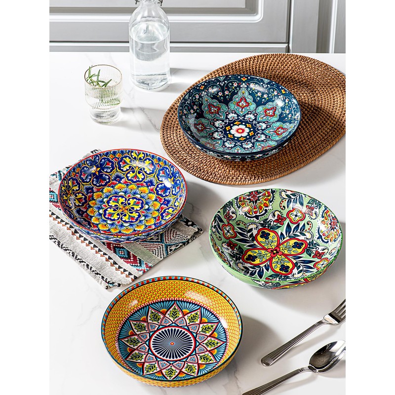 HENXFEN LEAD Pasta Bowls– 33 oz Colorful Ceramic Salad Bowls