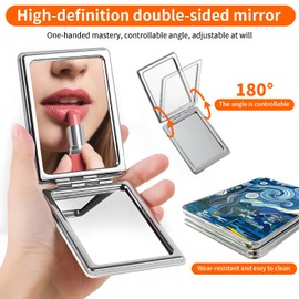 POTYHDC Compact Pocket Mirror, Cute Travel Mini Mirror with Magnification, Foldable Double-Sided Portable Cosmetic Mirror for Men, Women Starry Night