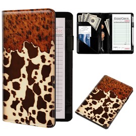 Server Book Organizer, Brown Cow Server Books for Waitress, PU Leather Waiter Book Organizer with Zipper Pocket Guest Checks Books Holder for Restaurant Fit Server Apron
