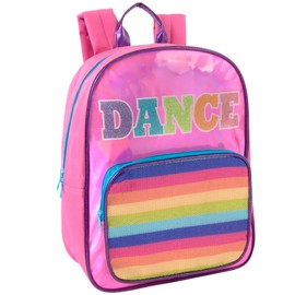 MADISON & DAKOTA Holographic Dance Mini Backpack for Garments, Costumes, Travel | Mini Rainbow Glitter Backpacks (Pink Sparkle)