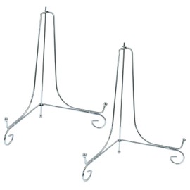 Hordion 2 Pack Plate Stand, 10 Inch Silver Iron Easel Photo Display Stand Plate Holder for Picture Frame Book Tabletop Art Platter