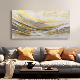 Abstract Wall Decorations Line Wall Art Prints Grey and Gold Canvas Wall Pictures 24"x48" Large Artwork for Living Room Office Decor