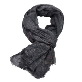Kangqifen Unisex Striped Soft Scarf Cotton Linen Lightweight Large Scarves 75 x 35 inches Black