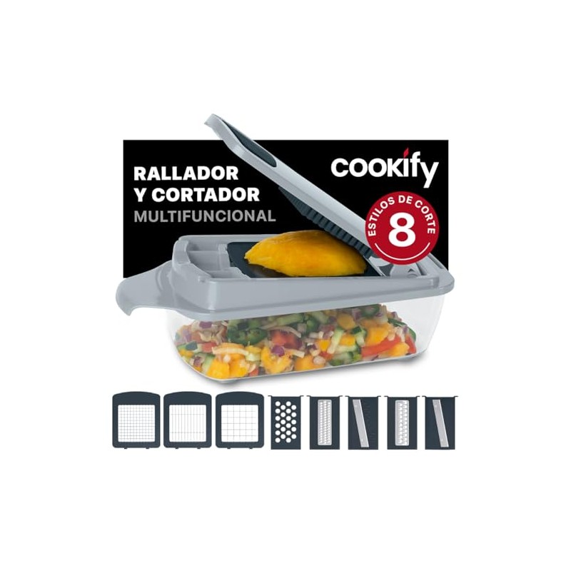 Cookify Rallador y Cortador de Verduras Mandolina 8 Cuchillas Gris