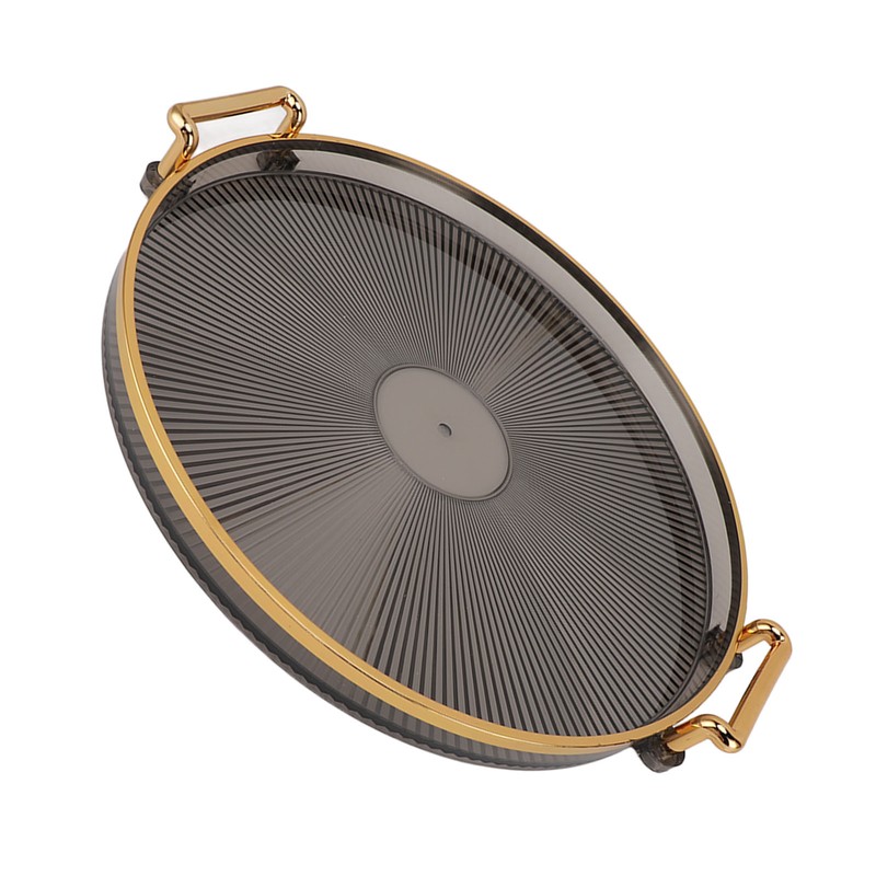 Round Tray with Gold Handle Elegant Multi Functional Golden Rim