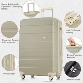 FridayParts Luggage Sets New Model Expandable ABS Hardshell 3pcs, Hardside Lightweight Durable Suitcase sets Spinner Wheels Suitcase with TSA Lock 20"24"28"(Golden Green amd Beige)