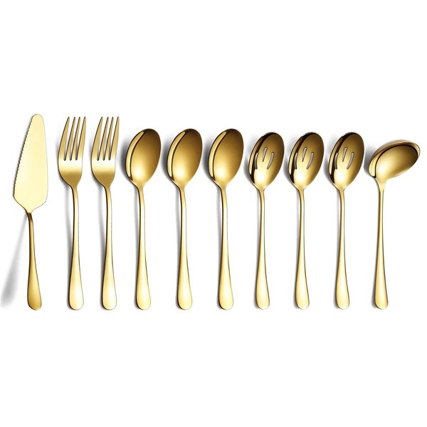 Juego de cubiertos de oro para servir de 10 piezas,