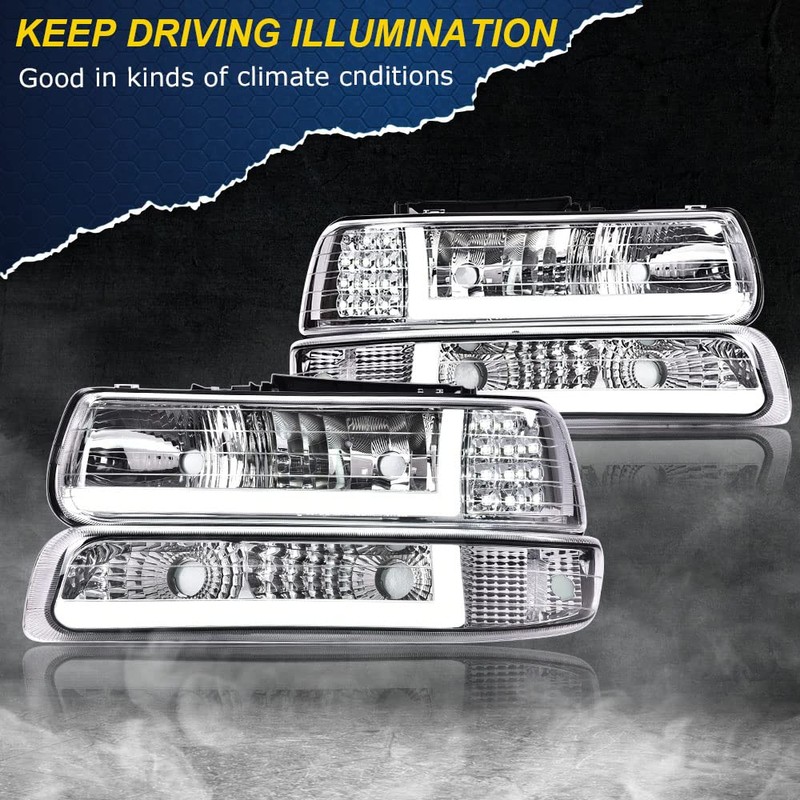 CHEDA Headlights Compatible with Chevy Silverado 1500 2500 1999-2002(Basic Style,