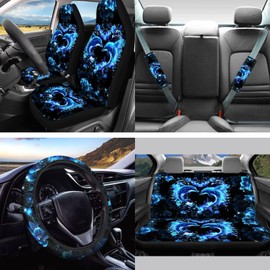 Sellikakes Dolphin Blue Car Seat Covers Full Set for Car Front Rear Seat Covers Steering Wheel Cover Car Trash Lipstick Protector keychring Coasters Rearview Protector and Shoulder Pads
