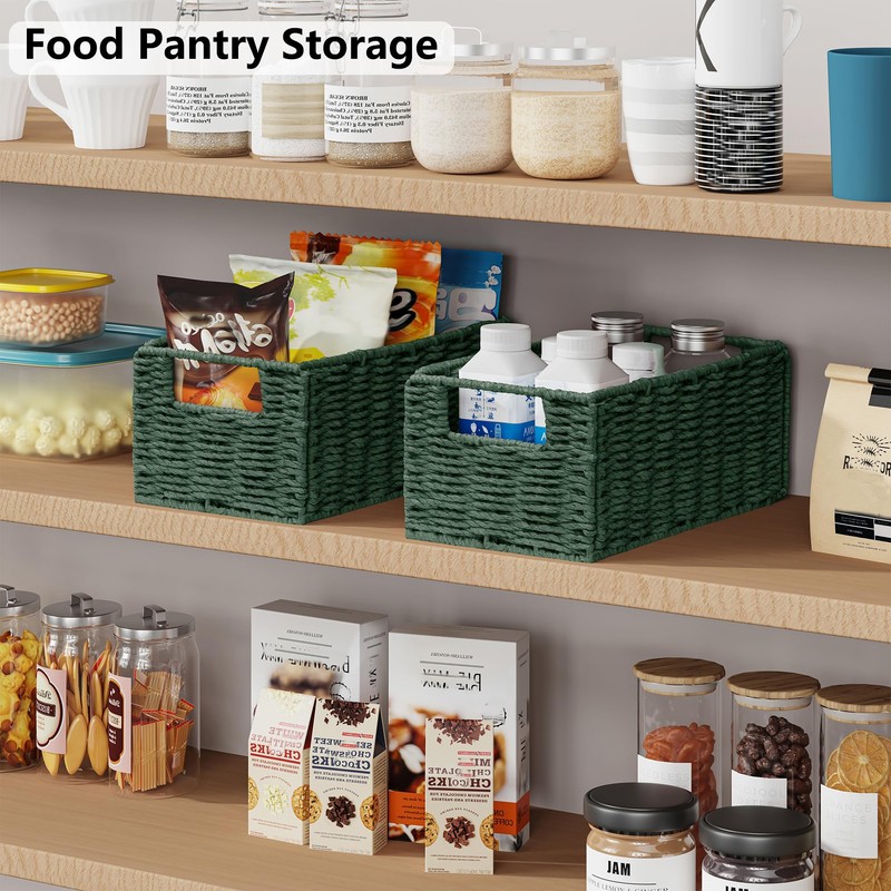 Vagusicc Wicker Storage Basket, Set of 2 Hand-Woven Paper Rope