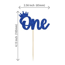 24 piezas de corona para cupcakes, corona de purpurina azul, decoración para cupcakes, corona de príncipe para primer cumpleaños, decoración de fiesta de baby shower