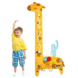 Dollox Giraffe Activity Wooden Wall Panels, 7-in-1 Toddler Multifunctional Busy Board Sensory, Interactive Educational Toy Montessori Wall Decor Preschool Toy for Daycare Activity Center Livingroom