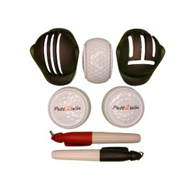 Putt2Win Flat Golf Ball Putting Practice Training Aid with Triple Track Stencil Template Line and Marker Pen Kit Accessories Great Golf Gift. (1)