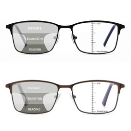 LKEYE Progressive Multifocus Reading Glasses Men No Line Multifocal Transition Blue Light Computer Readers Metal Full Wide Frame Spring Hinge Multi Focus Designer Magnifying Eyeglasses Brown +3.00