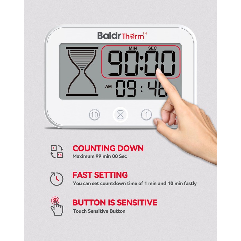 Baldrtherm Shower Clock, Works as a Countdown Timer, Real-time Clock,