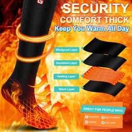 SVPRO Heated Socks for Men Women, 4000mAh Battery Heating Warm Socks, Rechargeable Heated Hunting Socks Winter Warm Thermal Foot Warmer Electric Socks for Camping Skiing Hiking
