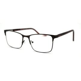 Mens Metal Half Rim Rectangular Reading Glasses Brown Tortoise +2.5