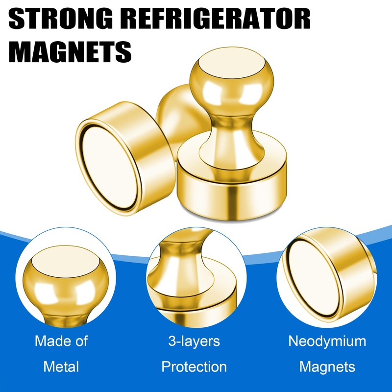 LOVIMAG Refrigerator Magnets, Fridge Magnets, Strong Whiteboard Magnets, Gold 16