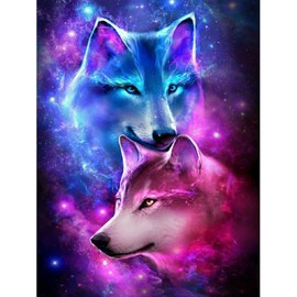 MXJSUA Diamond Painting Pictures Wolf, 5D Diamond Painting Pictures Adults, 5D Diamond Painting Adults Diamond Painting Animals Diamond Painting Wolf 30 x 40 cm Colourful Wolf