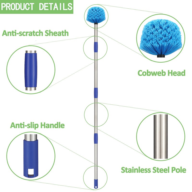 Duster, Cobweb Duster with Extension Pole, Medium Stiff Bristles Cobweb