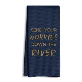 Blue Inspirational Lake River Kitchen Dish Towels Dishcloth 16x24 Inches, Anxiety Relief Send Your Worries Down the River Decorative Hand Tea Towels for Lake House Bathroom