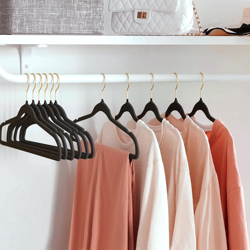 ManGotree Velvet Coat Hangers with 360° Swivel Gold Hook, Non-Slip