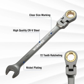 WORKPRO 11mm Flex-Head Ratcheting Combination Wrench Metric 72-Teeth 12Point USA