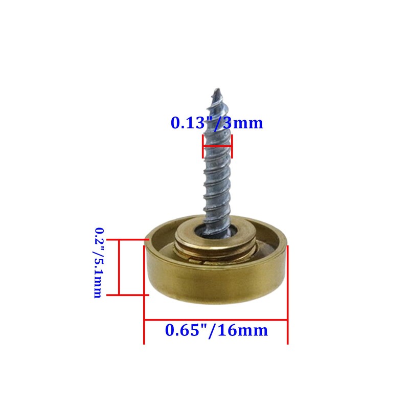 Rannb Decorative Mirror Screws Gold Cap Cover Nails 0.65"/16mm Cap