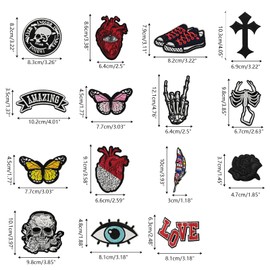 Monsully Iron-On Patch Set, Skulls Patches for Iron-On Patches, Skull, Butterfly, Heart Patch, for Children, DIY T-Shirt, Jeans, Clothing, Bags, Patches, Pat