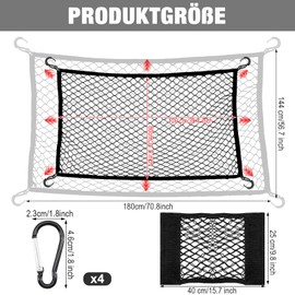 KASURE Gepäcknetz Auto, 80 X 100 cm Kofferraumnetz Mit 4 Karabinern, Kann Auf 144 X 180 cm Kofferraum Netz Erweitert Werden, Passend Für Die Meisten Kofferraumnetze Autos, Festes Gepäck