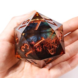 Mini Planet 50mm Chonk Giant D20 Liquid Core Dragon Eyeball Polyhedral DND Sharp Edge RPG MTG Handmade Dice
