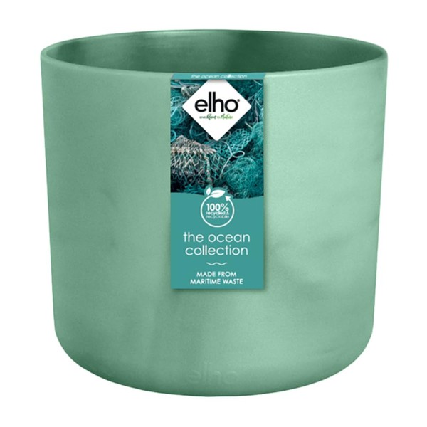 elho The Ocean Collection Round 18cm - Flower Pot Indoor - 100% Recycled - Made with Marine Waste - Green/Pacific Green