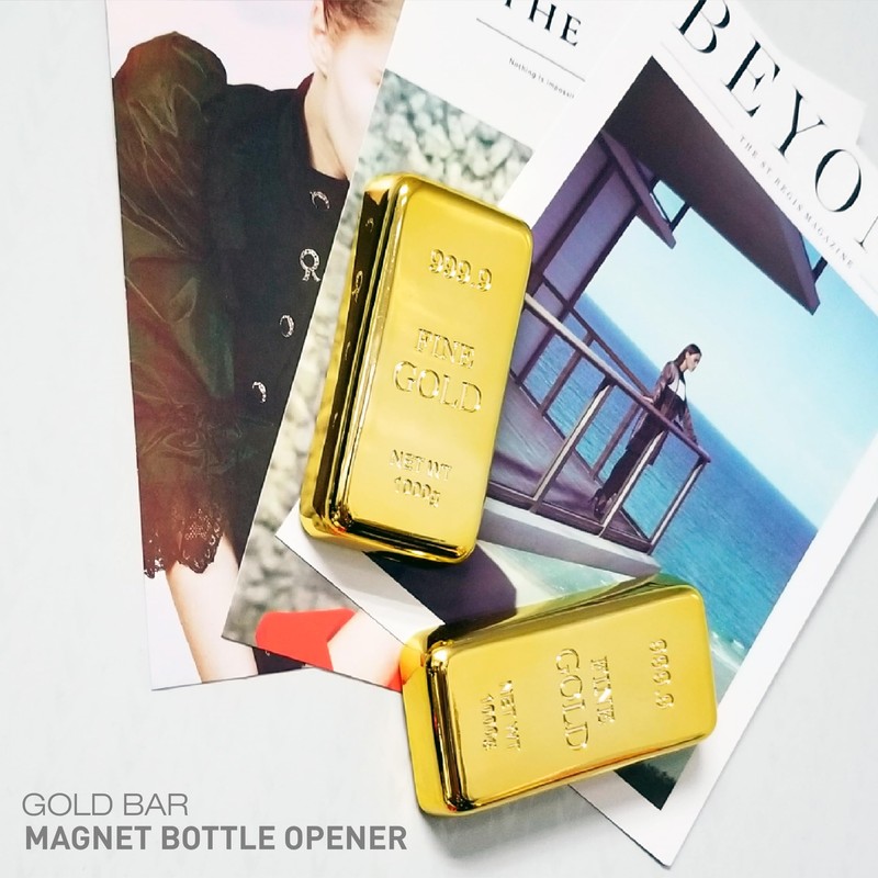 RADIXIUM Gold Bar Bottle Opener - Magnetic Fridge Opener with
