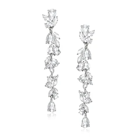EVER FAITH Arete largos de Cristalde Novia de Boda, Moda Pendientes de Borla para Mujer, Forma de Marquesa de Gota Aretes Mujer Blanco Tono Plateado