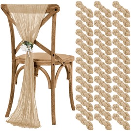 Teruntrue Cheesecloth Chair Sashes Aisle Decorations 50 Packs, Chair Decorative Chair Cover Chair Sashes 70 Inch for Wedding Reception Party Hotel Decoration(Beige)