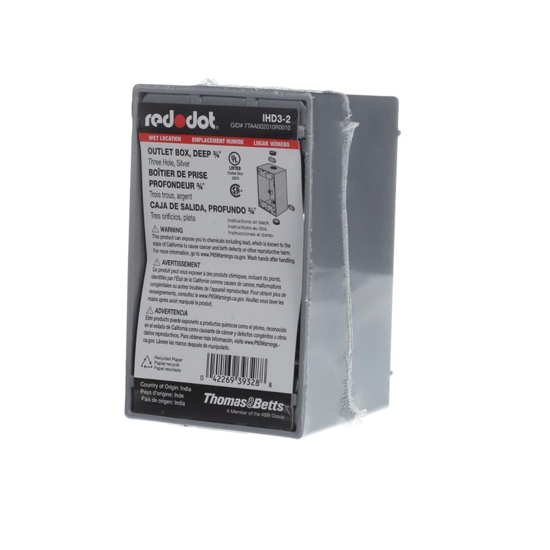 Red Dot IHD3-2 Deep Universal Weatherproof Box, 1-Gang, 3 Holes,