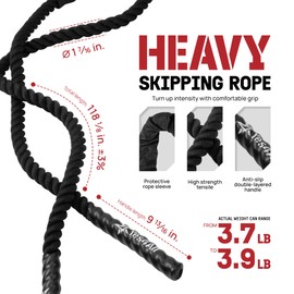 Yes4All Weighted Jump Rope, 3.8LB Heavy Skipping Rope with Anti-Slip Double Layer Handle & Protective Sleeve for Fitness, Cardio, Muscle Training - Carry Bag Included