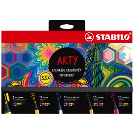 STABILO Creative Set - Pen 68 Max, Pen 68, Pen 68 brush, point 88, pointMax, ARTY, 55-Pieces - drawing, illustration, writing