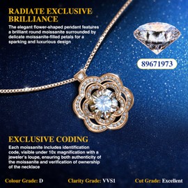 PASADAZ Certified Moissanite pendant necklace jewelry for women, Engraved Heart gift for wife, Wedding present for her, Birthday gifts for women, Bridesmaid proposal gifts (Flower, Rosegold, 2 CT)