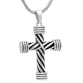 Rope Winding Cross Memorial Keepsake Jewelry Lord's Prayer Cross Urn Pendant Necklace +Fill kit +Box (10017-Silver)