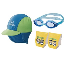 SWANS SES15KM Kids Water Play Set of 3, M Size (Cap, Goggles, Arm Float) Green