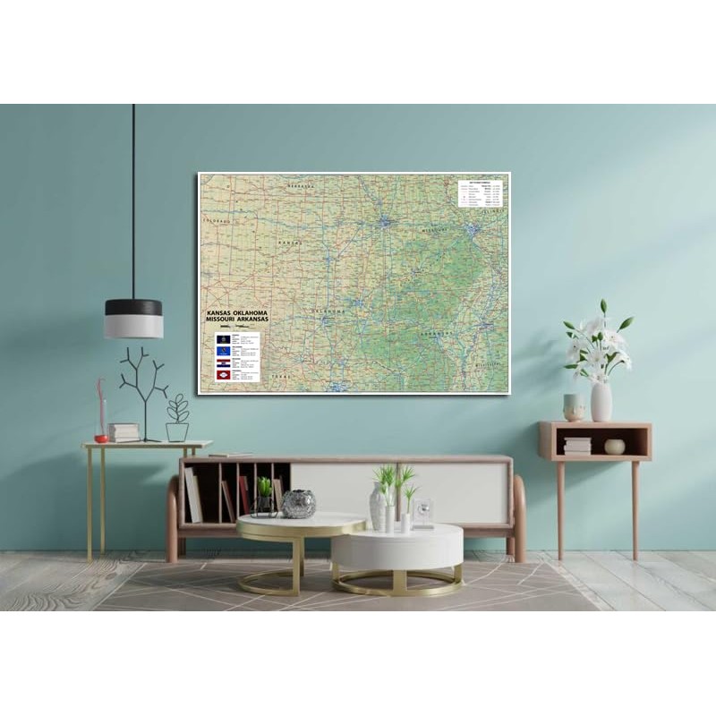 Kansas, Oklahoma, Missouri and Arkansas Poster Map - 23.3 x
