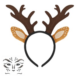 Sprinlot Ertong C12 Women's Reindeer Headband Antlers Ears Headband with Reindeer Face Tattoo Sticker Deer Costume Accessories Hair Accessories for Christmas Carnival Cosplay
