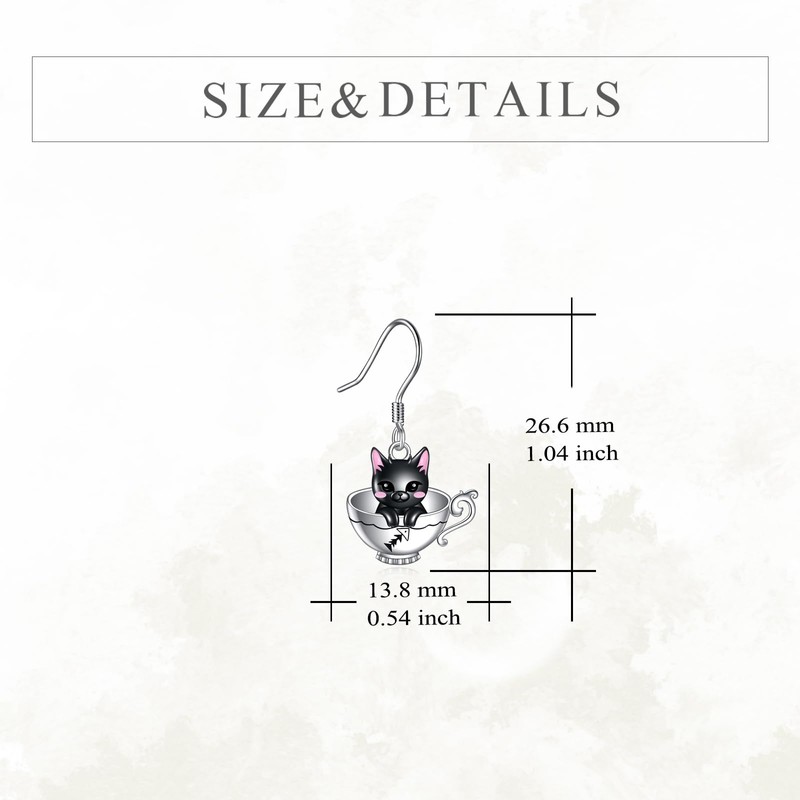 KNTTZZI Black Cat Earrings Cute Cup Kitty Dangling Earrings 925