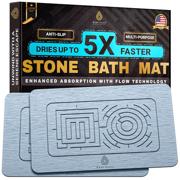 Stone Bath Mat with Scientific Design | 100% Diatomaceous Earth