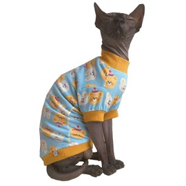 Sphynx Hairless Cat Cute Summer Cotton T-Shirts Pet Clothes,Round Collar Kitten Shirts Cats Apparel (Bear & Bunny, X-Large (Pack of 1))